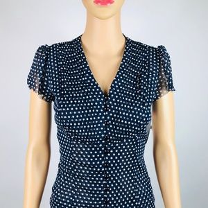 Printed Flutter-Sleeve Blue Mini Dot Top K#17